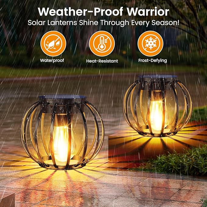 Solar Lanterns Outdoor Waterproof 4 Pack, Upgraded Metal Hanging Solar Lights for Outside with Auto On/Off & Hook - Brighter Hanging Outdoor Lanterns Decorative Lighting for Garden Patio Yard