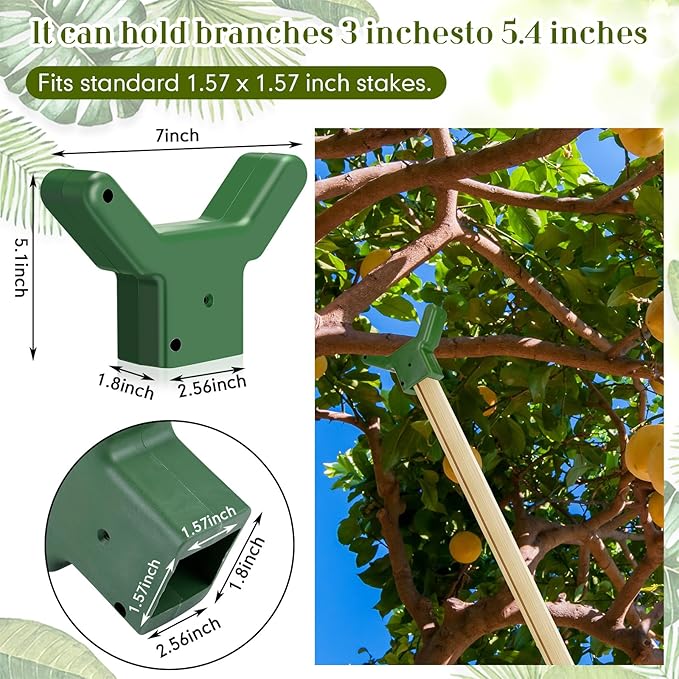 Yungyan 2 Pcs Tree Support, Plastic Fruit Branch Support Device Tree Brace Prevent Them from Breaking for Vineyards Ornamental Gardens Orchards Fits on Standard 1.57 x 1.57 Inch Lumber (Green)