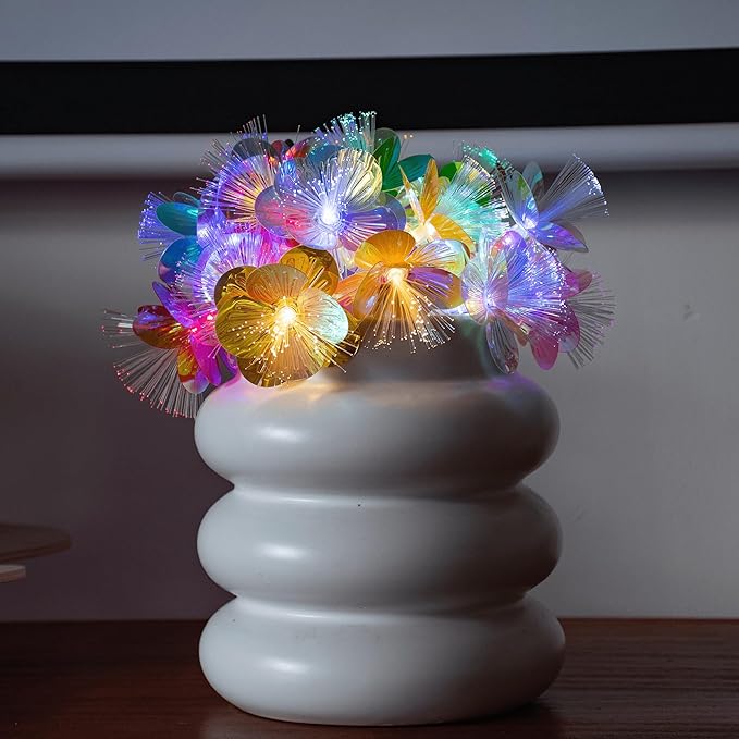 YOLIGHT Fiber Optic Flower String Lights Battery Operated with Timer, 6.5ft 10 LED Colorful Flower Garland Light Fairy Decor Lights for Room Table Wedding Christmas Easter Décor (Multi-Color)