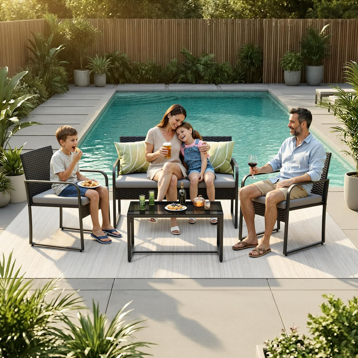 Gizoon 4 Piece Patio Furniture Set, Cushion-Grey