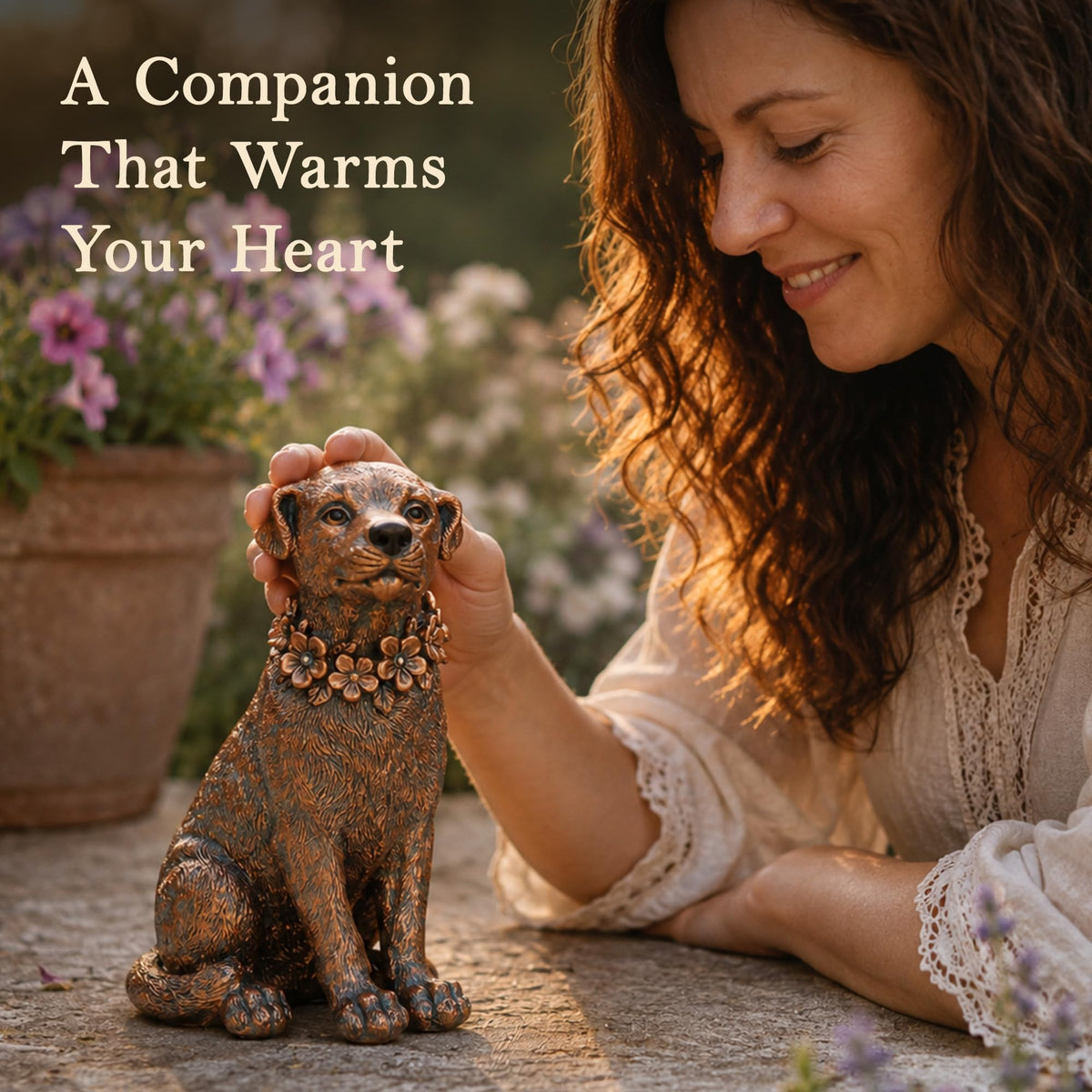 Nacome Dog Statue with Solar Flower Warm Lights Garden Decor
