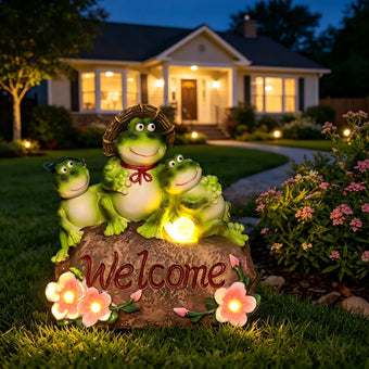Frog Garden Statue Outdoor Decor, Mother Baby Frog Resin Sculpture.
