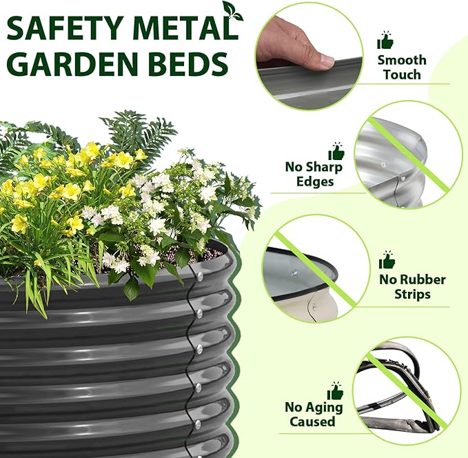 A ANLEOLIFE 8 Pcs 12X3X1.5 ft Oval Extra Large Galvanized Raised Garden Beds Outdoor for Planting Vegetables Flowers Herb, Quartz Grey
