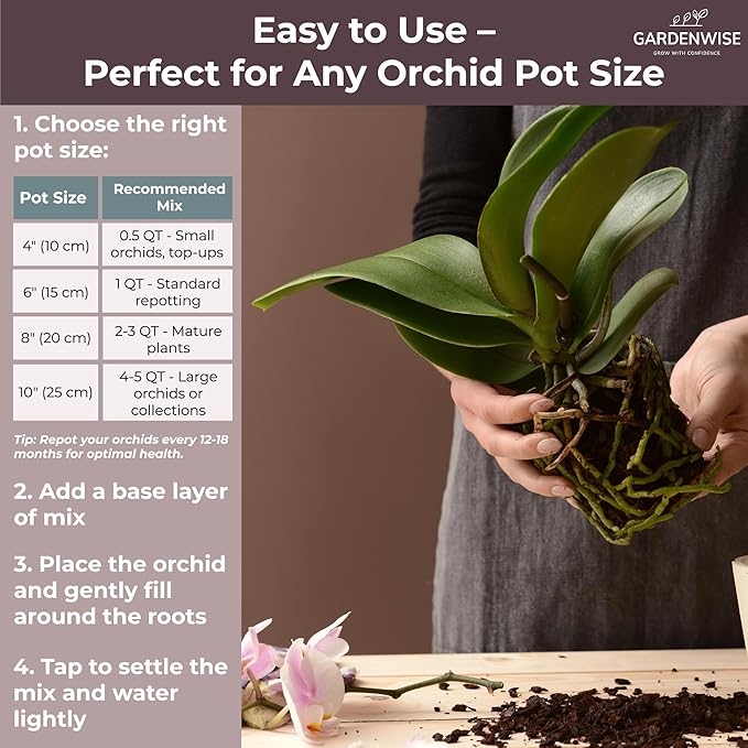 GARDENWISE Orchid Potting Mix – Orchid Bark, Sphagnum Moss, Tree Fern & Perlite for Repotting Phalaenopsis Orchids, Indoor Plants, Orchid Soil Medium – Sustrato para Orquídeas (10 Quart)