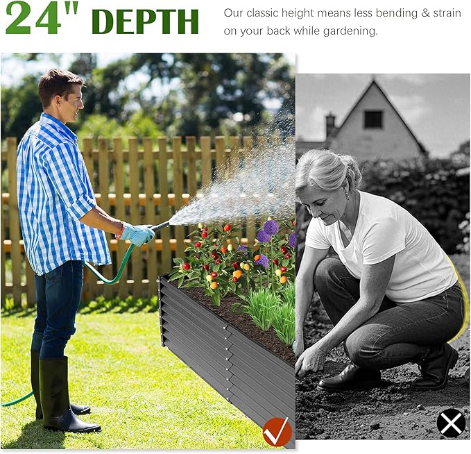Domi 6x3x2ft Metal Raised Garden Beds Outdoor, Thickened Galvanized Steel Deep Root Planter Box with Stabilizing Bars & Rubber Edging for Vegetables, Flowers, Herbs - Dark Gray