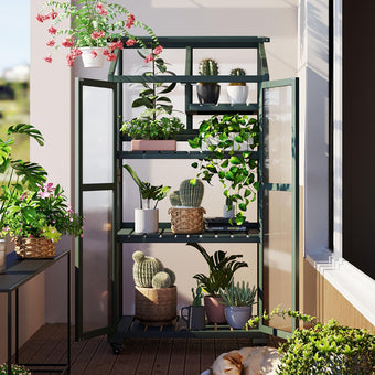 Cold Frame Greenhouse with Wheels, 62 Inch Portable Plant Cabinet