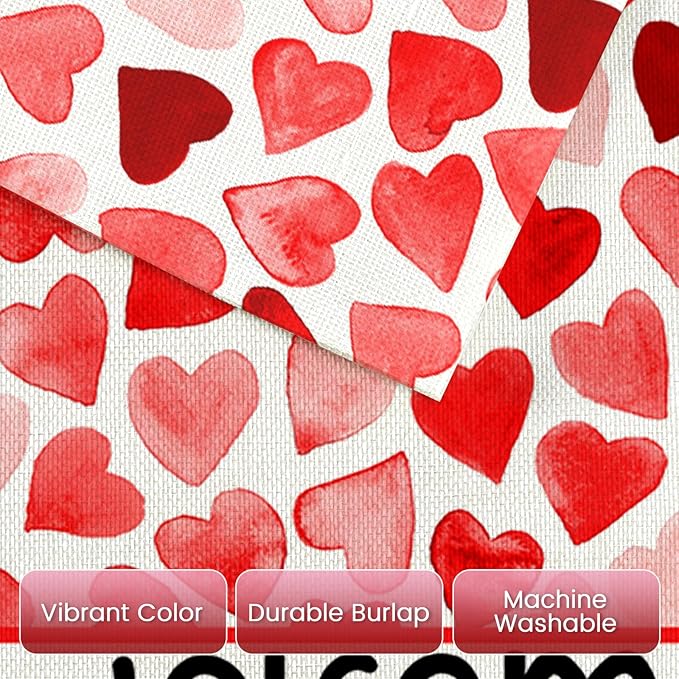 Welcome Love Hearts Garden Flags for Outside Decoration, Valentines Love Hearts Small Yard Flag, Anniversary Wedding Seasonal Farmhouse Holiday Outdoor Decor 12x18 Inch Vertical Double Sided