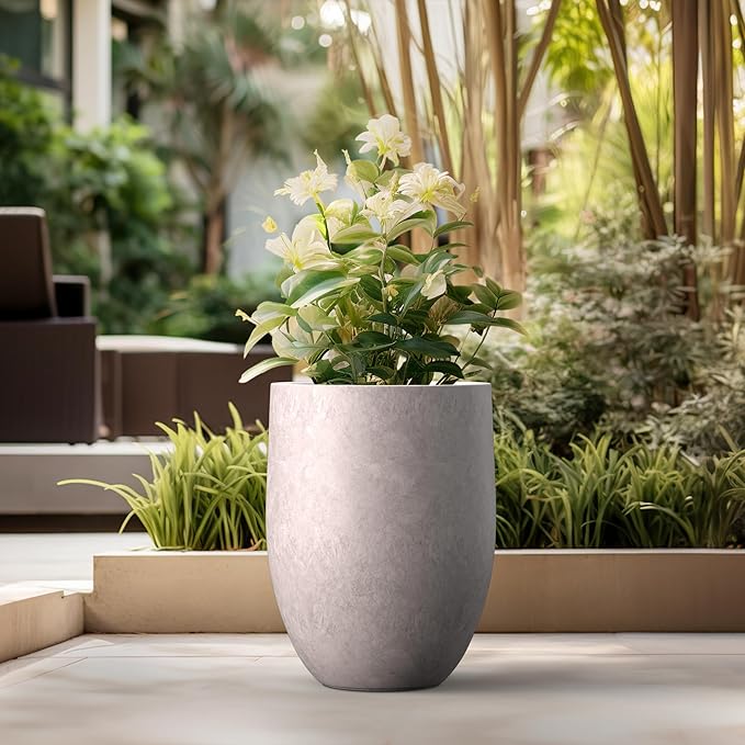 Kante Tall Concrete Planter, 21.7-Inch Height Light Gray Large Indoor Outdoor Plant Pot with Drainage Hole for Patio Garden Home, Modern Decor for Flowers and Tree