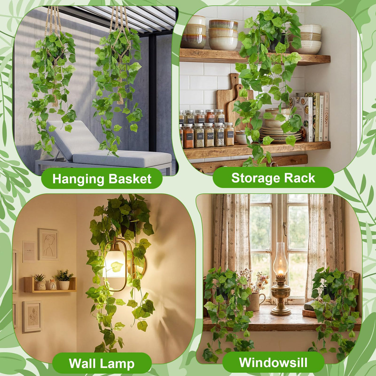 Rivvlive 4 Pack Grape Leaf Vines, 35" Fake Greenery Hanging Plants