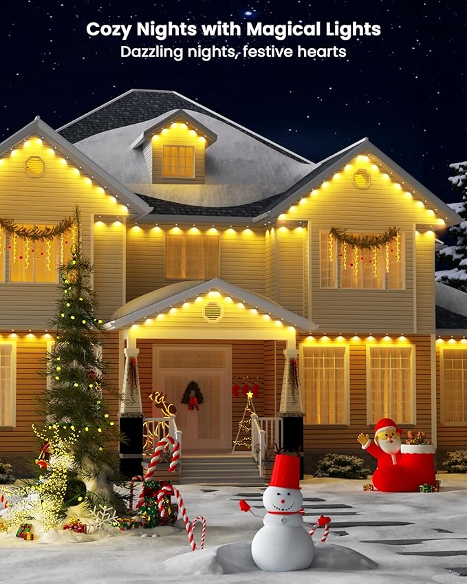 Gefolly Permanent Outdoor Lights Pro, 150ft with 90 RGBW Double-LED Lights 111 Scene Modes for Daily, Halloween, Christmas, IP67 Waterproof for Outdoor Decor, Works with Alexa, Google Assistant, White