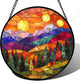 DASTOLL Stained Glass Window Hanging, Sunset Abstract Sun Catchers Colorful Glass Panel Landscape Suncatcher Decor for Birthday for Women, Men, Wife, Aunt, and Mom 14.9x14.9 in