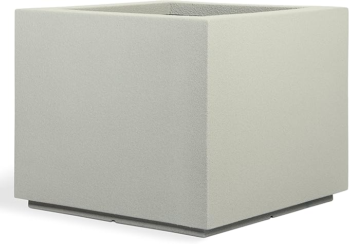 PolyStone Monterray Modern Outdoor/Indoor Square Planter, Lightweight, Heavy Duty, Weather Resistant, Polymer Finish, Commercial Grade and Residential, 23" L x 23" W x 19" H (Greige)