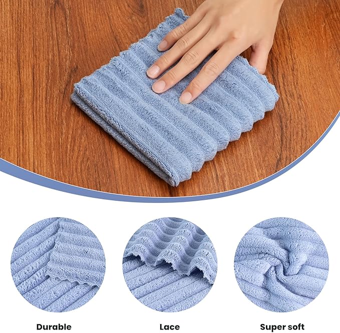 Kitchen Dish Cloths,Super Absorbent Coral Velvet Dish Towels,Quick Drying Kitchen Towels No Lint Dish Rags,Reusable Household Microfiber Cleaning Cloth,12X12 inches (12 Pack,Navy Blue Streak)