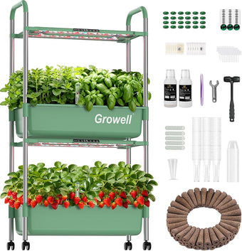 Hydroponics Growing System Kit, 54 Pods Vertical Indoor Herb Garden with Smart LED Grow Light, Auto Circulating Water Pump Each Tier, 28L Hydroponic Gardening Systems for Ideal Gifts (Green)