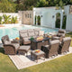 Belord Upgraded 6“ Cushion Luxury 10 Piece Patio Furniture Set with Fire Pit Table - Outdoor Couch & High Back Swivel Rocker Patio Chairs, Wicker Outdoor Furniture for Deck Porch Yard - Brown/Beige