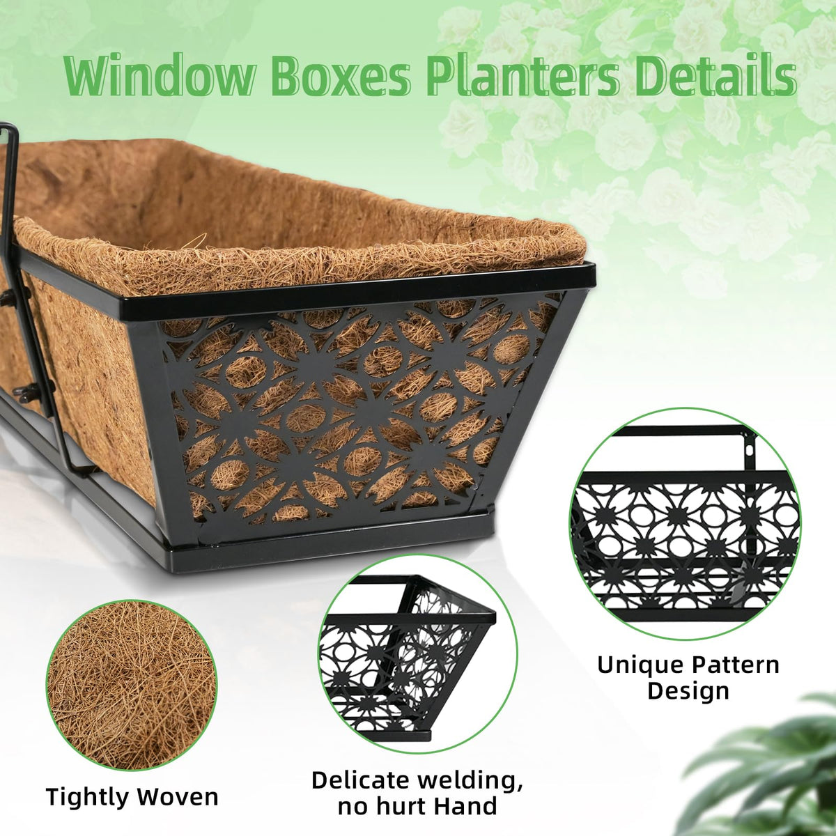 hehimhis 24 Inch 2 Pack Railing Planter Box with Adjustable Bracket,Window Planter Boxes Outdoor for Porch,Balcony Planters Railing Hanging,Fence,Patio Hanging Planters for Garden