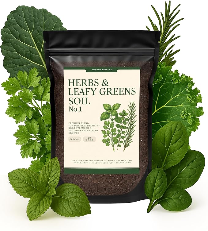 Herbs and Leafy Greens Soil – Premium Organic Nutrient-Rich Potting Mix for Basil, Mint, Lettuce, Spinach, Arugula & More – Fast Growth, Healthy Roots, Ready to Use! (8 QTS)
