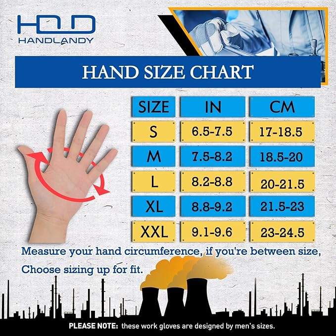HANDLANDY Mens Work Gloves Touch screen, Utility Mechanic Gloves, Flexible Breathable Fit- Padded Knuckles & Palm