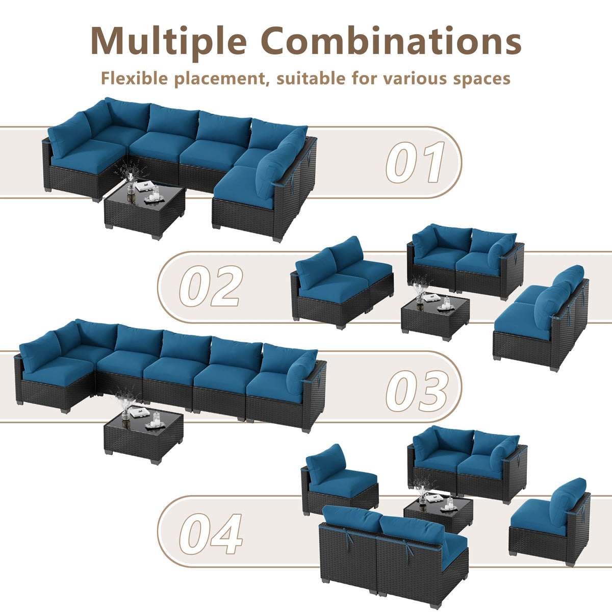 LOUVIXA 7 Piece Outdoor Patio Furniture Set, Outdoor Sectional Sofa, Wicker Rattan Patio Furniture, Patio Conversation Set with Coffee Table & Cushions