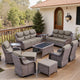 Belord Luxury 6" Thick Cushioned 11 Pieces Patio Furniture Set with Outdoor Couch, Wicker Outdoor Conversation Set with High Back Swivel Rocker Chairs for Deck Porch Yard and Poolside - Brown+Grey