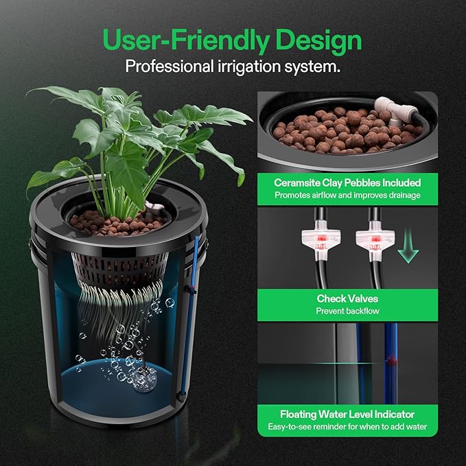 VIVOSUN DWC Hydroponics Grow System with Top Drip Kit, 5-Gallon Deep Water Culture, Recirculating Drip Garden System with Multi-Purpose Air Hose, Air Pump, and Air Stone (4 Buckets + Top Drip Kit)