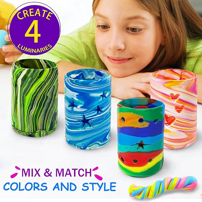 MHMYDIS Make Your Own Clay Luminaries - Arts and Crafts kit for Boys Girls and Teens Age 6 7 8 9 10 11 12 Year Old and up - Creative Clay Lantern Toys for 8-12 Year Olds