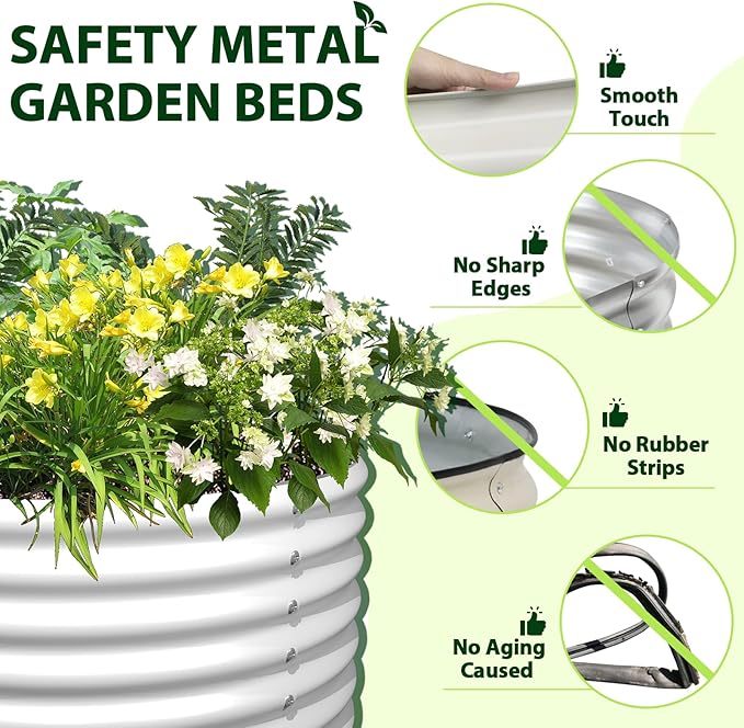 A ANLEOLIFE 6X2X1.5 ft Galvanized Raised Garden Beds Outdoor, Oval Round Metal Planter Box for Planting Vegetables Flowers Herb, Anti-Rust & Easy-Setup, Antique White