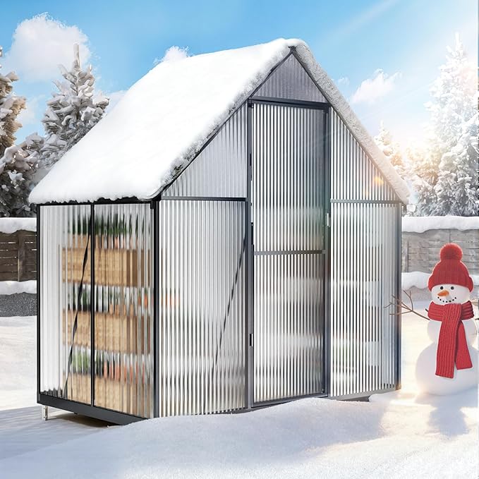 6x4FT Polycarbonate Green House with Roof Vent, Large Aluminum Frame Quick Setup Greenhouse, Walk in Green Houses Heavy Duty for Winter Outside Backyard Garden Patio (6x4FT)