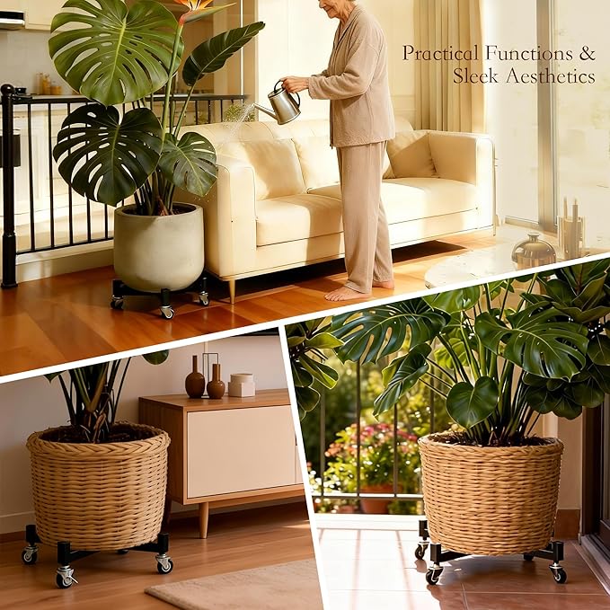 JzNova 2 Pack 14" Plant Caddy with Wheels, Heavy Duty Metal Rolling Plant Dolly, Plant Stand with Lockable Casters, Planter Pot Mover Indoor Outdoor, Fit 10-14 Inch Pot (14 INCH)
