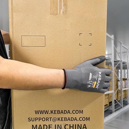 Kebada W1 Work Gloves for Men and Women, PU Coated Safety Gloves with Grip, Touchscreen, Ideal for Warehouse Package Handling, Construction, Gardening, 12 Pairs Gray Medium