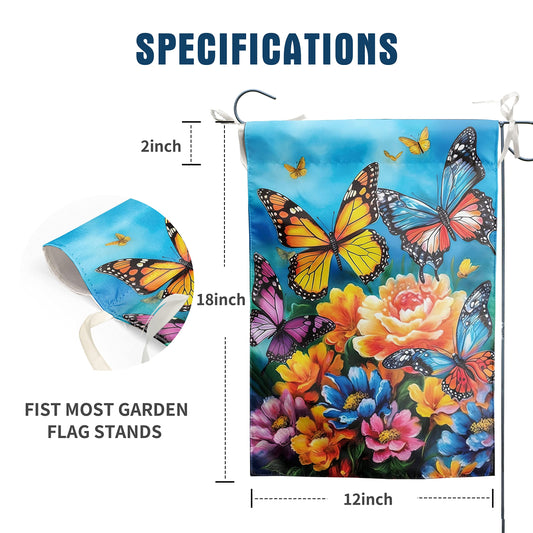 Summer Garden Flags 12x18 Double Sided Spring Butterfly Garden Flag Flower Welcome Flags for Outside Floral Yard Flags Outdoor Front Porch Decor