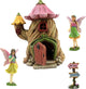 PRETMANNS Fairy House Kit - Fairy Garden Accessories for Outdoor Miniature Village Decor, with Fairies & Sign - Flower Stump House, 7" High & Door can Open Wide - 4 Piece Supplies