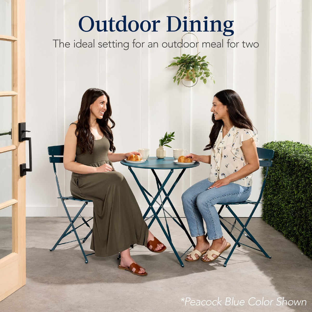 Best Choice Products 3-Piece Bistro Set, Space Saving Folding Design, Solid Steel, Outdoor Patio Furniture Set w/ 2 Chairs, Bistro Table - Cream