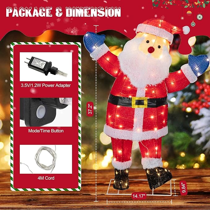 Lighted Christmas Santa Claus Outdoor Decorations, Christmas Standing Santa Claus 3D Super Large Lighted Holiday Displays Family Set Decoration Outdoor Indoor Yard