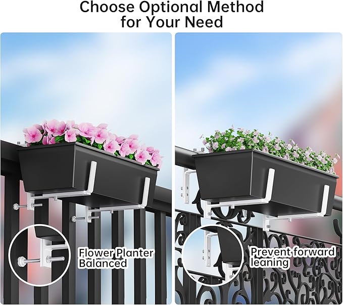 Y&M Adjustable Window Box Brackets for Planter Box, Heavy Duty Wall Mounted Hooks Hangers for Flower Baskets Holder Durable, Hanging Brackets for Fence Patio Garden Balcony(4 Packs)