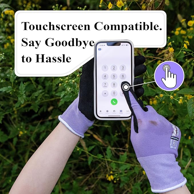 HandLove 2 Pairs Gardening Gloves for Women-Moisturizing Durable Work Gloves.Latex-free Sandy Nitrile Coated for Yard Garden,Touchscreen Friendly Protective Work with Grip,Medium,Pink&Green