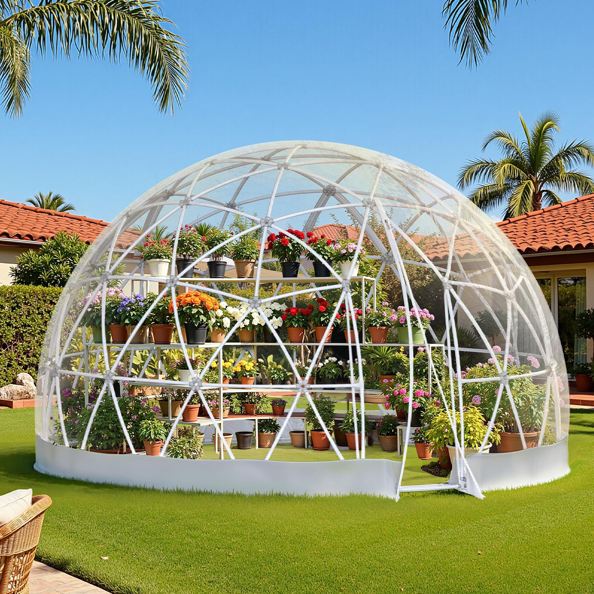 YUMPIE 15 FT Garden Dome Greenhouse, PVC Transparent Cover, Quick Connect Plug Installation, Waterproof Pop-up Green House, 6-10 Person Bubble Tent for Patio, Backyard, Party, Wedding