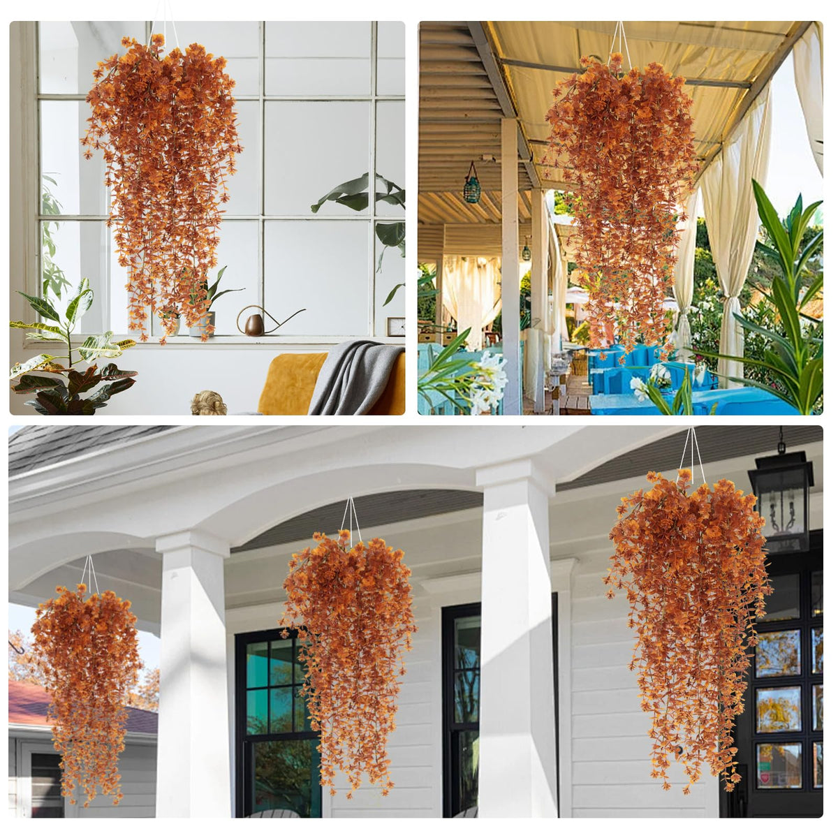 RECUTMS Fall Flower Artificial Brown Hanging Plant Outdoor Autumn Decor 3Pc