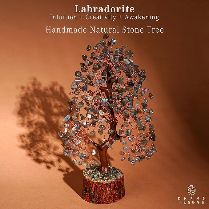 Crystal Tree of Life Labradorite Healing Crystal Trees for Home & Office Decoration, Handmade Bonsai Trees for Positive Energy, Money, Good Luck, Christmas Decor, Birthday Gifts for Women, Mom