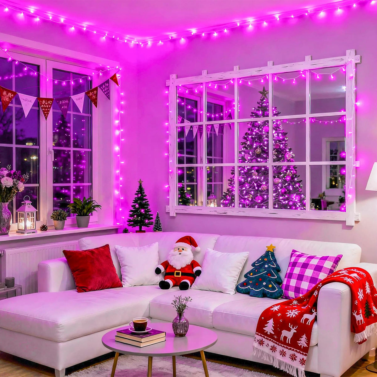 JMEXSUSS 8 Modes 163ft 500 LED Pink Christmas Lights with Remote