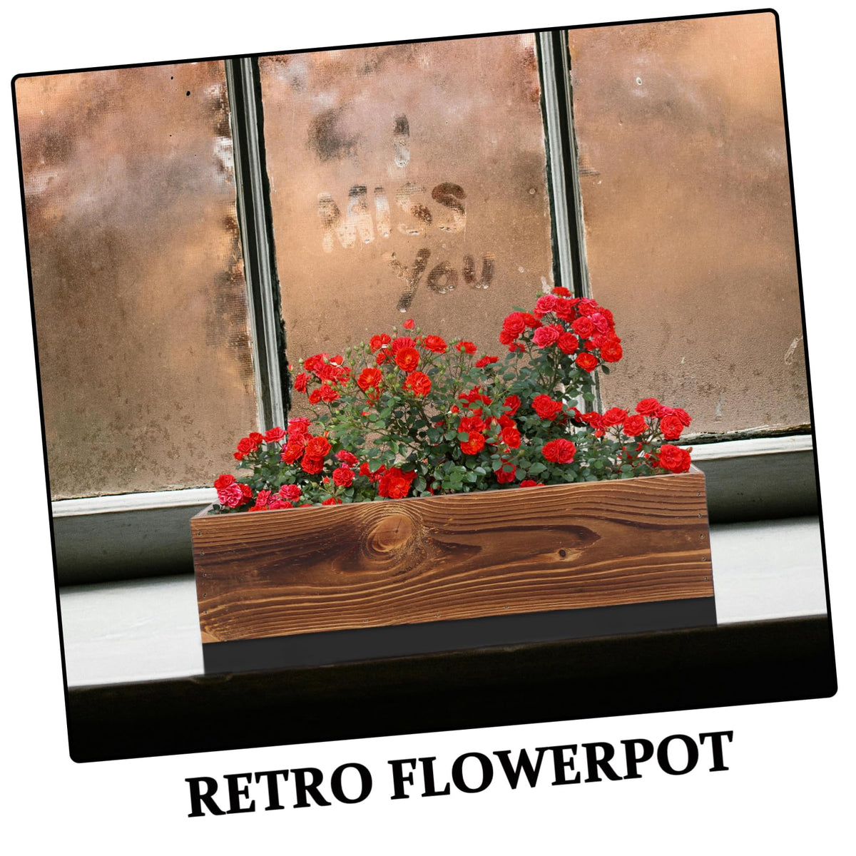 Totority Wood Rectangular Planter Box, Retro Wooden Flower Container