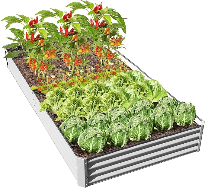 Domi Galvanized Raised Garden Bed, 8x4x1Ft Thickening Metal Planter Box for Vegetables Bottomless for Backyard Outdoor, 1" Deep w/ 228 Gallon Capacity - Silvery
