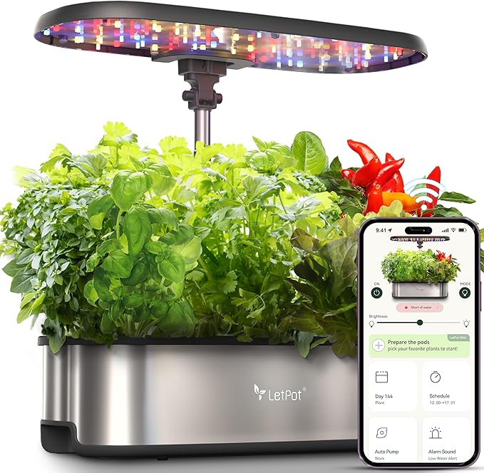 LetPot LPH-SE Hydroponics Growing System, 12 Pods Smart Herb Garden Kit Indoor, Indoor Garden, APP & WiFi Controlled, with 24W Growing LED, 5.5L Water Tank, Pump System, Automatic Timer