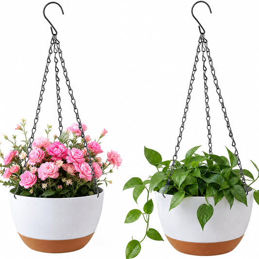 HSYBLZK 11.4 Inch, 2-Pack Large Self Watering Hanging Planters, Durable Resin Pots for Indoor Outdoor Plants with Detachable Bottom, Water Storage, Breathable Drainage (Dark Gray, 2)