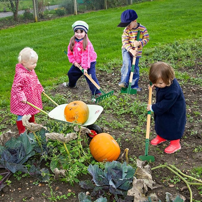 Duckura Kids Gardening Tools Set - 7pcs Garden Tool for Kids with Shovel, Rake, Hoe, Leaf Rake, Outdoor Summer Yard Lawn Digging Weed Toys, Christmas Birthday Gifts for Boys Girls Age 3 4 5 Years Old