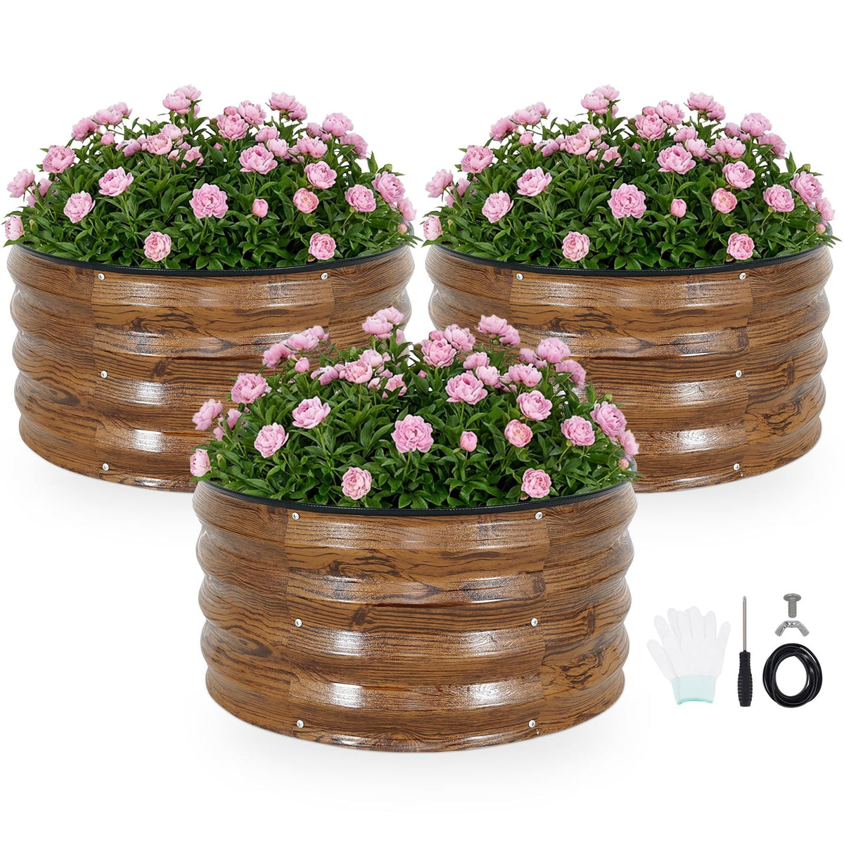 INNO STAGE 3 Pcs Round Galvanized Raised Garden Beds,2x2x1ft Grain