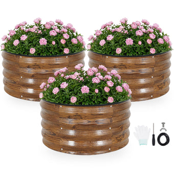 INNO STAGE 3 Pcs Round Galvanized Raised Garden Beds,2x2x1ft Grain