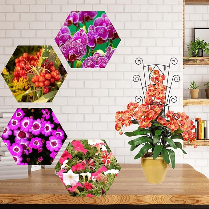 4 Pack Stackable Metal Plant Trellis for Climbing Plants Outdoor/Indoor - Sturdy Garden Trellis for Potted Plants, Vine Support Stakes with Rustproof Design- Decorative Plant Support