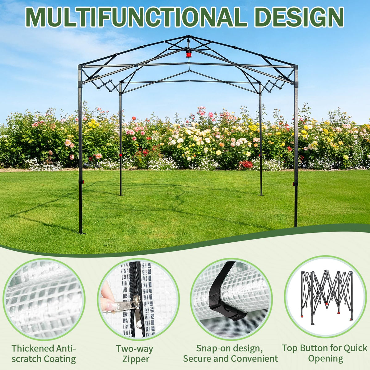 Outvita 8x12ft Greenhouse, Instant Walk-in Pop Up Tent Greenhouse for Indoor Outdoor Gardening Easy Setup Shelter with Roll-up Zipper Entry Doors and Windows