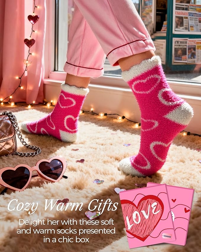TEHOOK Warm & Cozy Valentines Gifts for Women, Fluffy Fuzzy Plush Sleeping Slipper Socks - Soft Warm Fabric